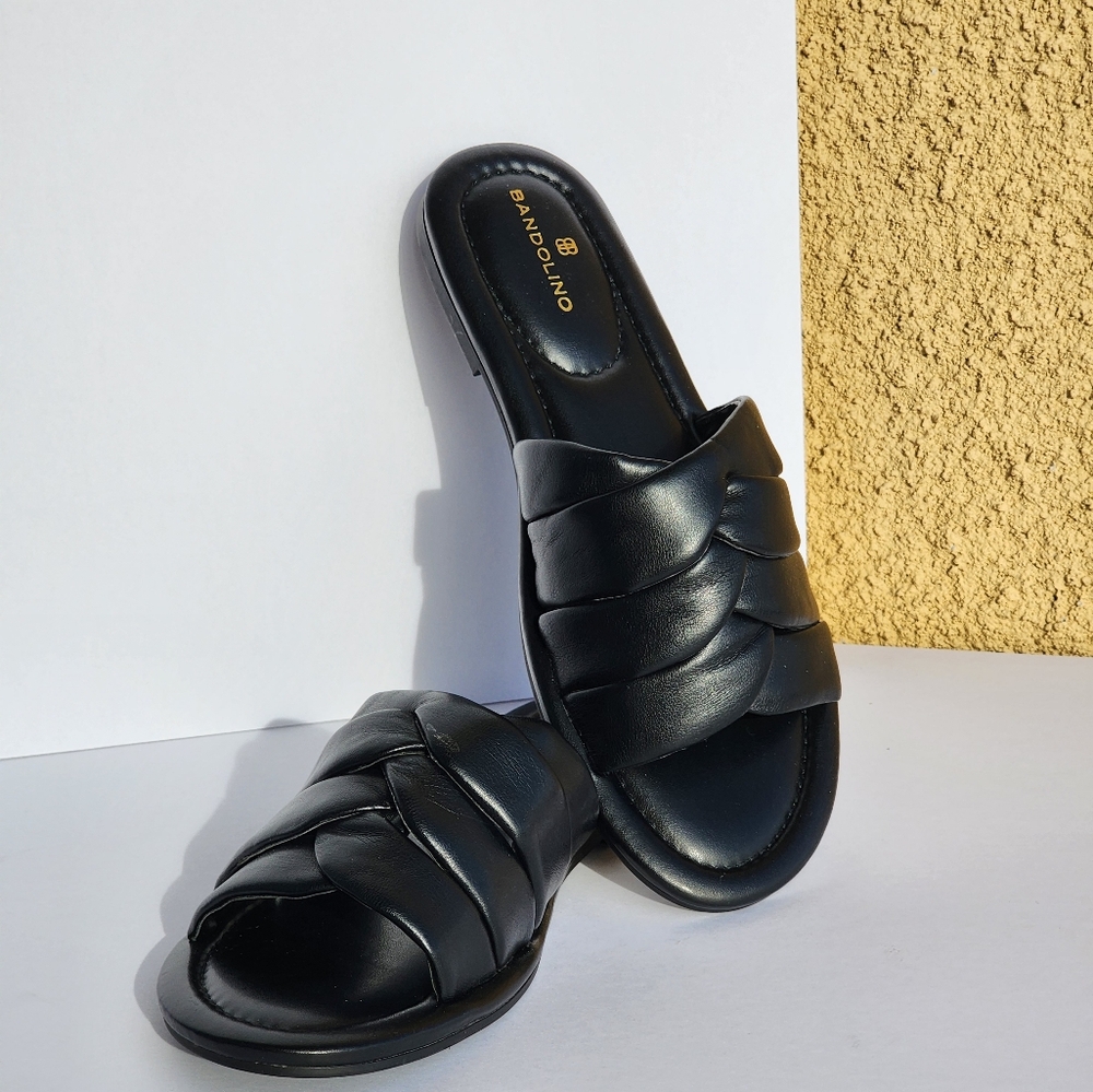 Bandolino Vistan Women's Stylish Weekend Black Leather Slide Sandals Size 8.5